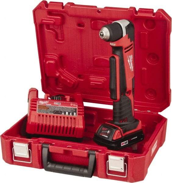 Milwaukee Tool - 18 Volt 3/8" Chuck Right Angle Handle Cordless Drill - 0-1500 RPM, Keyless Chuck, Reversible, 1 Lithium-Ion Battery Included - Exact Tool & Supply