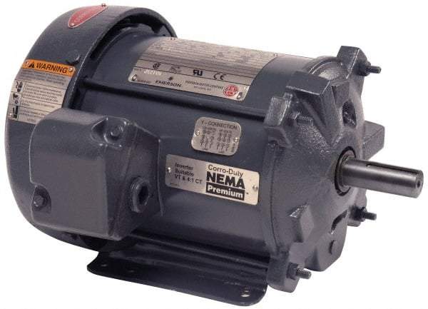 US Motors - 200 hp, TEFC Enclosure, No Thermal Protection, 3,570 RPM, 460 Volt, 60 Hz, Three Phase Premium Efficient Motor - Size 447 Frame, Rigid Mount, 1 Speed, Ball Bearings, 220 Full Load Amps, F Class Insulation, CCW Lead End - Exact Tool & Supply
