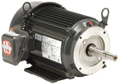 US Motors - 1.5 hp, TEFC Enclosure, No Thermal Protection, 3,490 RPM, 208-230/460 Volt, 60 Hz, Three Phase Standard Efficient Motor - Size 143C Frame, C-Face Mount, 1 Speed, Ball Bearings, 4.8-4.4/2.3 Full Load Amps, F Class Insulation, Reversible - Exact Tool & Supply