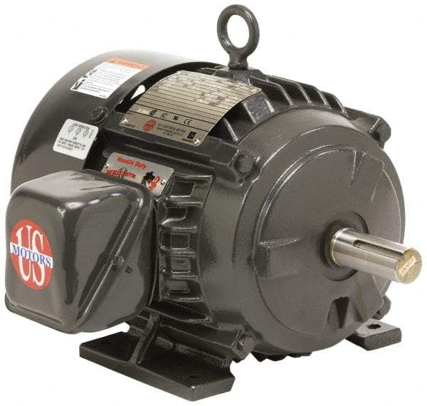 US Motors - 10 hp, TEFC Enclosure, No Thermal Protection, 1,180 RPM, 200 Volt, 60 Hz, Three Phase Energy Efficient Motor - Size 256 Frame, Rigid Mount, 1 Speed, Ball Bearings, 29.2 Full Load Amps, F Class Insulation, Reversible - Exact Tool & Supply