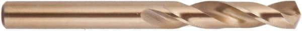 National Twist Drill - 0.332" 135° Spiral Flute Cobalt Screw Machine Drill Bit - Gold Finish Finish, Right Hand Cut, 1-11/16" Flute Length, 3" OAL, Split Point, Straight Shank - Exact Tool & Supply