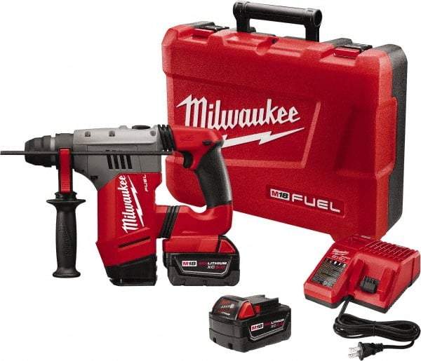 Milwaukee Tool - 18 Volt 1-1/8" SDS Plus Chuck Cordless Rotary Hammer - 0 to 5,000 BPM, 0 to 1,300 RPM, Reversible - Exact Tool & Supply