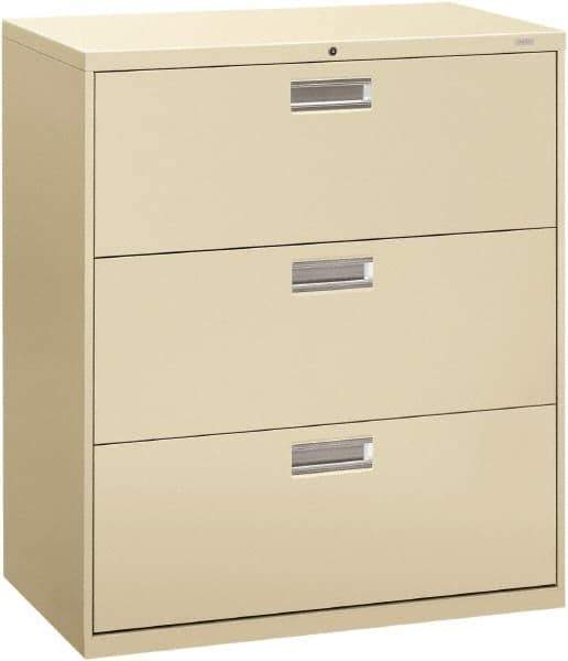 Hon - 36" Wide x 40.88" High x 19-1/4" Deep, 3 Drawer Lateral File - Steel, Putty - Exact Tool & Supply