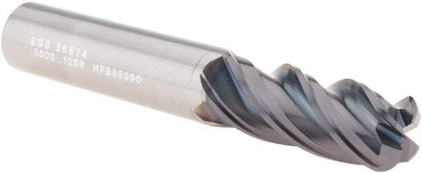 SGS - 1/2", 4 Flute, Single End, Solid Carbide, 1/8" Corner Radius End Mill - 3-1/4" OAL, Right Hand Flute, 1-1/4" LOC, Right Hand Cut - Exact Tool & Supply