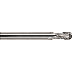 SGS - 10mm Diam, 25mm LOC, 2 Flute Solid Carbide Ball End Mill - TiCN Finish, Single End, 100mm OAL, 10mm Shank Diam, Spiral Flute - Exact Tool & Supply