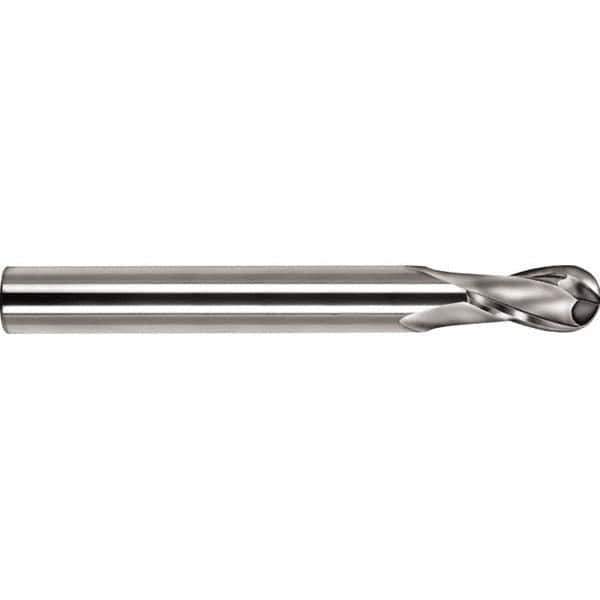 SGS - 10mm Diam, 25mm LOC, 2 Flute Solid Carbide Ball End Mill - TiN Finish, Single End, 100mm OAL, 10mm Shank Diam, Spiral Flute - Exact Tool & Supply