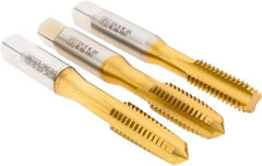 Vermont Tap & Die - 3/8-16 UNC, 4 Flute, Bottoming, Plug & Taper, TiN Finish, High Speed Steel Tap Set - Right Hand Cut, 2-15/16" OAL, 1-1/4" Thread Length, 2/3B Class of Fit, Series TN3105 - Exact Tool & Supply