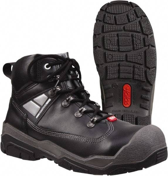 Tegera - Men's Size 11 Medium Width Steel Work Boot - Black, Leather Upper, Rubber Outsole, 6" High, Pull-On - Exact Tool & Supply