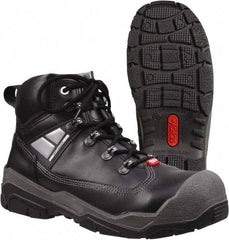 Tegera - Men's Size 11 Medium Width Steel Work Boot - Black, Leather Upper, Rubber Outsole, 6" High, Pull-On - Exact Tool & Supply