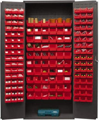 Durham - 156 Bin Storage Cabinet - Steel, 36" Wide x 18" Deep x 84" High, Red - Exact Tool & Supply