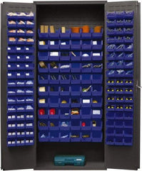 Durham - 156 Bin Storage Cabinet - Steel, 36" Wide x 18" Deep x 84" High, Blue - Exact Tool & Supply