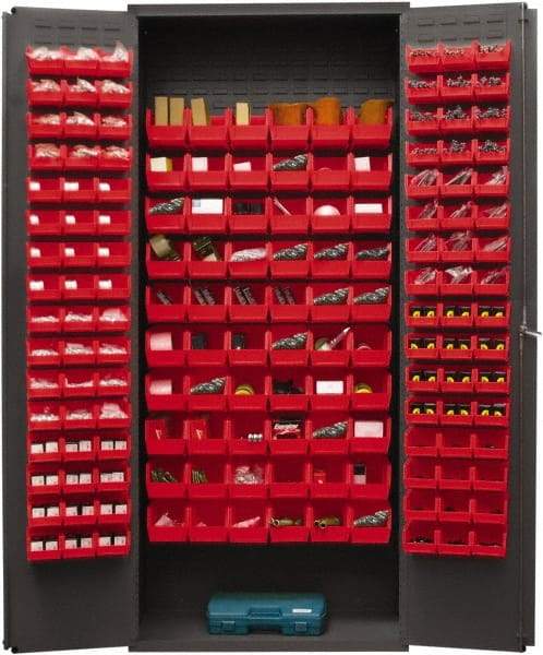 Durham - 156 Bin Storage Cabinet - Steel, 36" Wide x 18" Deep x 84" High, Red - Exact Tool & Supply