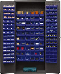 Durham - 156 Bin Storage Cabinet - Steel, 36" Wide x 18" Deep x 84" High, Blue - Exact Tool & Supply