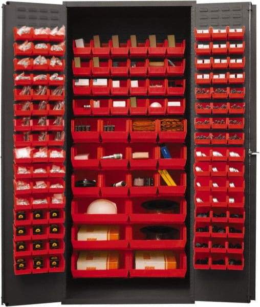 Durham - 138 Bin Storage Cabinet - Steel, 36" Wide x 24" Deep x 84" High, Red - Exact Tool & Supply