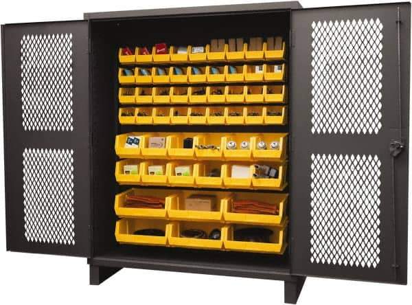 Durham - 54 Bin Storage Cabinet - Steel, 60" Wide x 24" Deep x 78" High, Yellow - Exact Tool & Supply