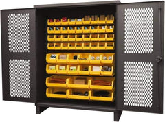 Durham - 54 Bin Storage Cabinet - Steel, 60" Wide x 24" Deep x 78" High, Yellow - Exact Tool & Supply