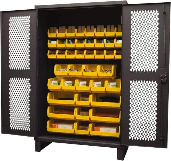 Durham - 42 Bin Storage Cabinet - Steel, 48" Wide x 24" Deep x 78" High, Yellow - Exact Tool & Supply