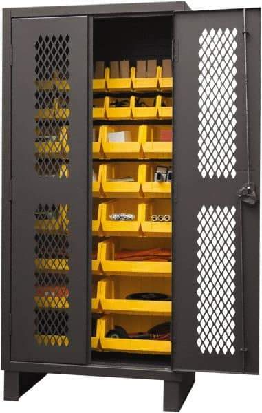 Durham - 30 Bin Storage Cabinet - Steel, 36" Wide x 24" Deep x 78" High, Yellow - Exact Tool & Supply