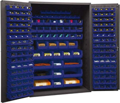 Durham - 186 Bin Storage Cabinet - Steel, 48" Wide x 24" Deep x 72" High, Blue - Exact Tool & Supply