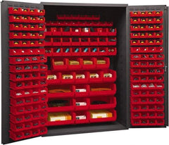 Durham - 186 Bin Storage Cabinet - Steel, 48" Wide x 24" Deep x 72" High, Red - Exact Tool & Supply