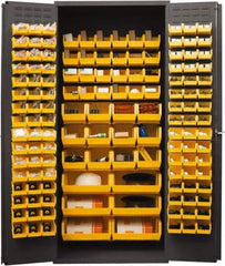 Durham - 138 Bin Storage Cabinet - Steel, 36" Wide x 24" Deep x 84" High, Yellow - Exact Tool & Supply