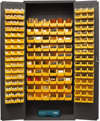 Durham - 156 Bin Storage Cabinet - Steel, 36" Wide x 18" Deep x 84" High, Yellow - Exact Tool & Supply
