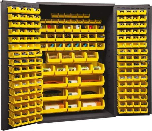 Durham - 186 Bin Storage Cabinet - Steel, 48" Wide x 24" Deep x 72" High, Yellow - Exact Tool & Supply