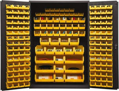 Durham - 186 Bin Storage Cabinet - Steel, 48" Wide x 24" Deep x 72" High, Yellow - Exact Tool & Supply