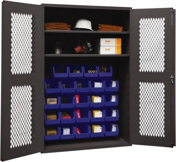 Durham - 2 Shelf 24 Bin Storage Cabinet - Steel, 48" Wide x 18" Deep x 72" High, Blue - Exact Tool & Supply