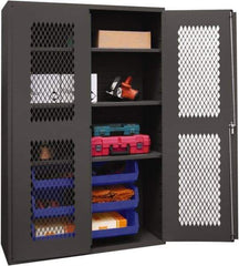 Durham - 3 Shelf 6 Bin Storage Cabinet - Steel, 48" Wide x 24" Deep x 72" High, Blue - Exact Tool & Supply