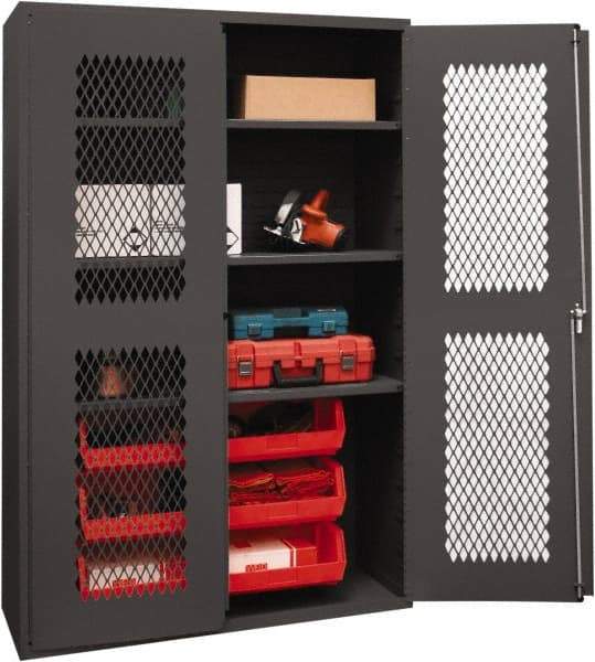 Durham - 3 Shelf 6 Bin Storage Cabinet - Steel, 48" Wide x 24" Deep x 72" High, Red - Exact Tool & Supply