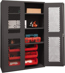 Durham - 3 Shelf 6 Bin Storage Cabinet - Steel, 48" Wide x 24" Deep x 72" High, Red - Exact Tool & Supply