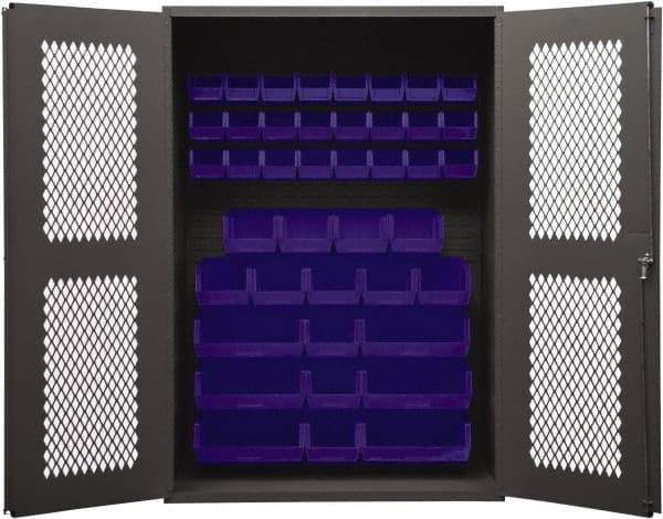Durham - 42 Bin Storage Cabinet - Steel, 48" Wide x 24" Deep x 72" High, Blue - Exact Tool & Supply
