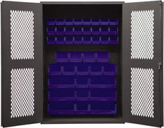 Durham - 42 Bin Storage Cabinet - Steel, 48" Wide x 24" Deep x 72" High, Blue - Exact Tool & Supply