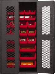 Durham - 30 Bin Storage Cabinet - Steel, 36" Wide x 24" Deep x 72" High, Red - Exact Tool & Supply