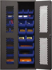 Durham - 30 Bin Storage Cabinet - Steel, 36" Wide x 18" Deep x 72" High, Blue - Exact Tool & Supply