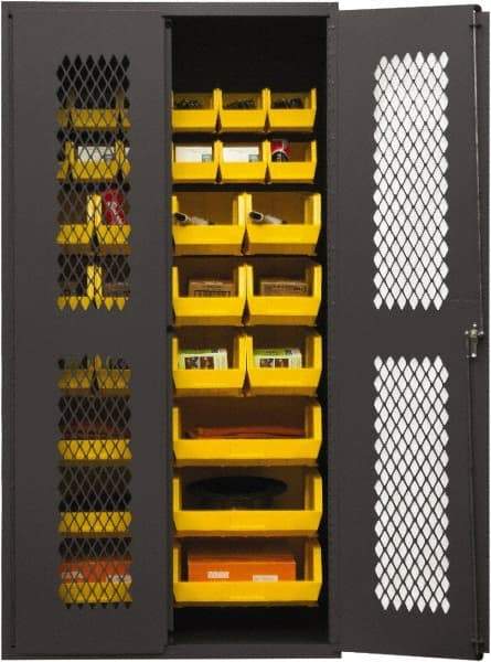 Durham - 30 Bin Storage Cabinet - Steel, 36" Wide x 18" Deep x 72" High, Yellow - Exact Tool & Supply