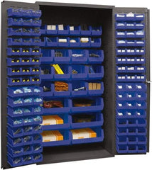 Durham - 126 Bin Storage Cabinet - Steel, 36" Wide x 24" Deep x 72" High, Blue - Exact Tool & Supply