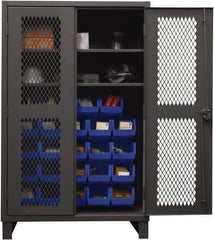 Durham - 2 Shelf 24 Bin Storage Cabinet - Steel, 48" Wide x 24" Deep x 78" High, Blue - Exact Tool & Supply