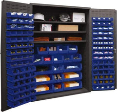 Durham - 3 Shelf 138 Bin Storage Cabinet - Steel, 48" Wide x 24" Deep x 72" High, Blue - Exact Tool & Supply