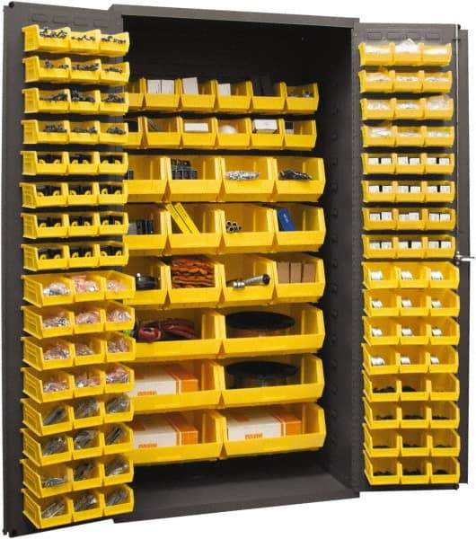 Durham - 126 Bin Storage Cabinet - Steel, 36" Wide x 24" Deep x 72" High, Yellow - Exact Tool & Supply