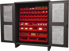 Durham - 54 Bin Storage Cabinet - Steel, 60" Wide x 24" Deep x 78" High, Red - Exact Tool & Supply