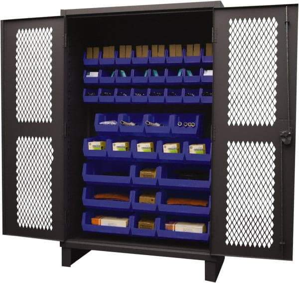 Durham - 42 Bin Storage Cabinet - Steel, 48" Wide x 24" Deep x 78" High, Blue - Exact Tool & Supply
