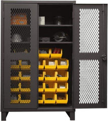 Durham - 2 Shelf 24 Bin Storage Cabinet - Steel, 48" Wide x 24" Deep x 78" High, Yellow - Exact Tool & Supply