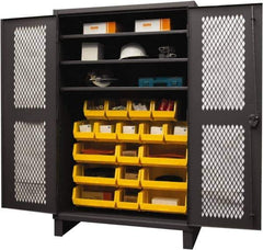 Durham - 3 Shelf 18 Bin Storage Cabinet - Steel, 48" Wide x 24" Deep x 78" High, Yellow - Exact Tool & Supply