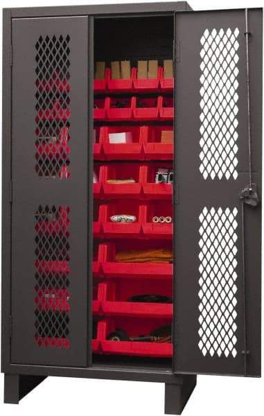 Durham - 30 Bin Storage Cabinet - Steel, 36" Wide x 24" Deep x 78" High, Red - Exact Tool & Supply