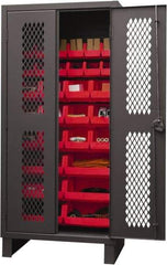 Durham - 30 Bin Storage Cabinet - Steel, 36" Wide x 24" Deep x 78" High, Red - Exact Tool & Supply