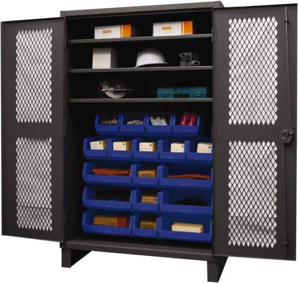 Durham - 3 Shelf 18 Bin Storage Cabinet - Steel, 48" Wide x 24" Deep x 78" High, Blue - Exact Tool & Supply