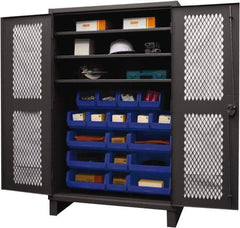 Durham - 3 Shelf 18 Bin Storage Cabinet - Steel, 48" Wide x 24" Deep x 78" High, Blue - Exact Tool & Supply