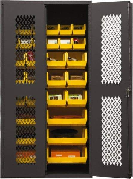 Durham - 30 Bin Storage Cabinet - Steel, 36" Wide x 24" Deep x 72" High, Yellow - Exact Tool & Supply